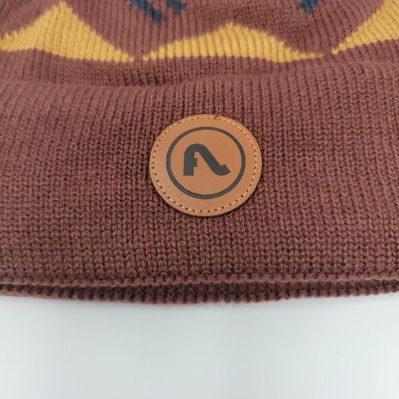 Flylow Revival Pom Beanie Rust Red Yellow Blue Stretch Knit Hat Unisex Size OSFM - Picture 3 of 6